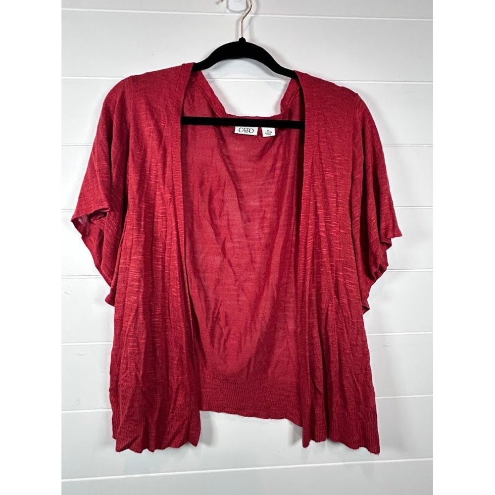 Cato XL‎ Red Open Front Knit Cardigan Top Short Sleeve Lightweight